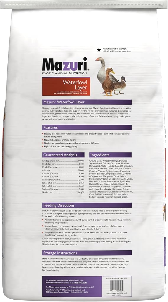 Mazuri Waterfowl Layer Food for Ducks & Geese (25 LB)