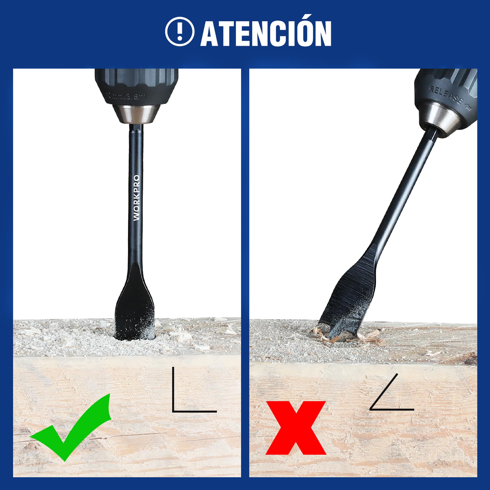 WORKPRO - Juego de 8 brocas de madera planas para madera, varilla hexagonal de cambio rápido de 6,35 mm, 12 mm/16 mm/18 mm/20 mm/22 mm/25 mm/28 mm/32 mm, estuche de almacenamiento
