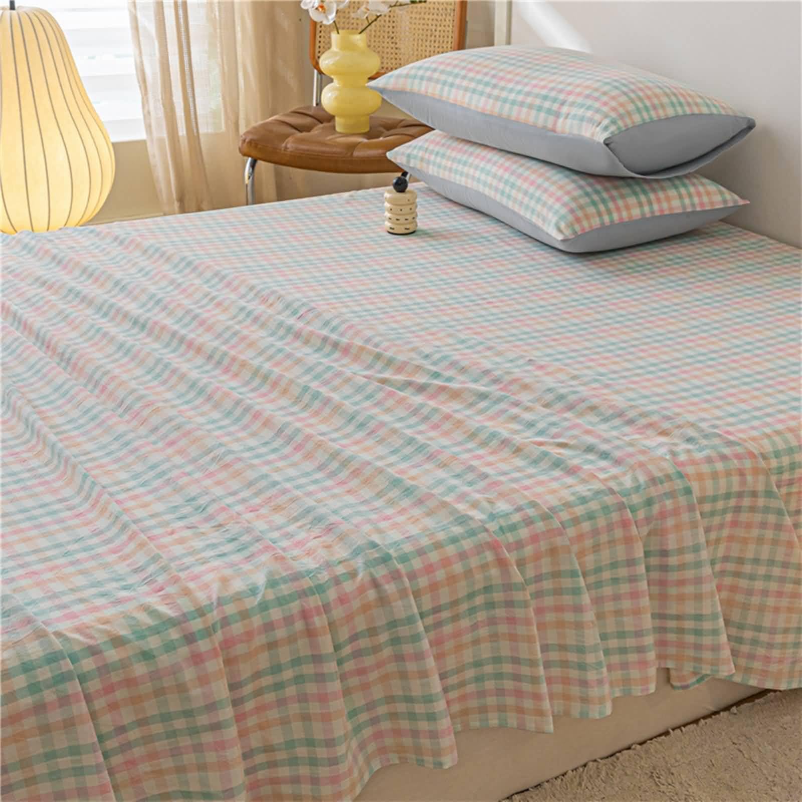 Beydodo Sabana Encimera King Size 230 x 265 CM,Algodón Sábanas Suaves Patrón de Celosía Rosa Verde
