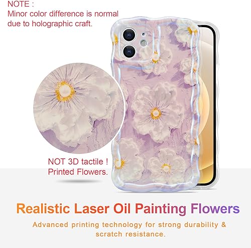 Miniatura 104 de EYZUTAK - Funda protectora de TPU para iPhone 15, estilo retro colorido, diseño láser brillante de pintura al óleo, estampado floral, borde