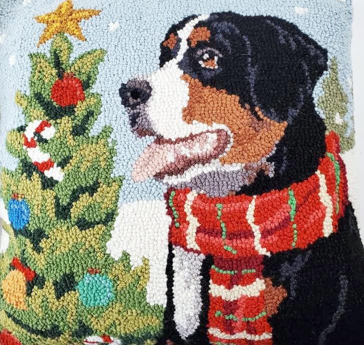 Peking Handicraft Bernese Mountain Dog Christmas Hooked Pillow - 18"