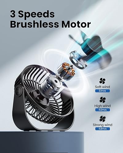 Miniatura 4 de Gaiatop Ventilador de escritorio USB, 3 velocidades con fuerte flujo de aire, ventilador de mesa portátil pequeño y silencioso de 5.5 pulgadas,