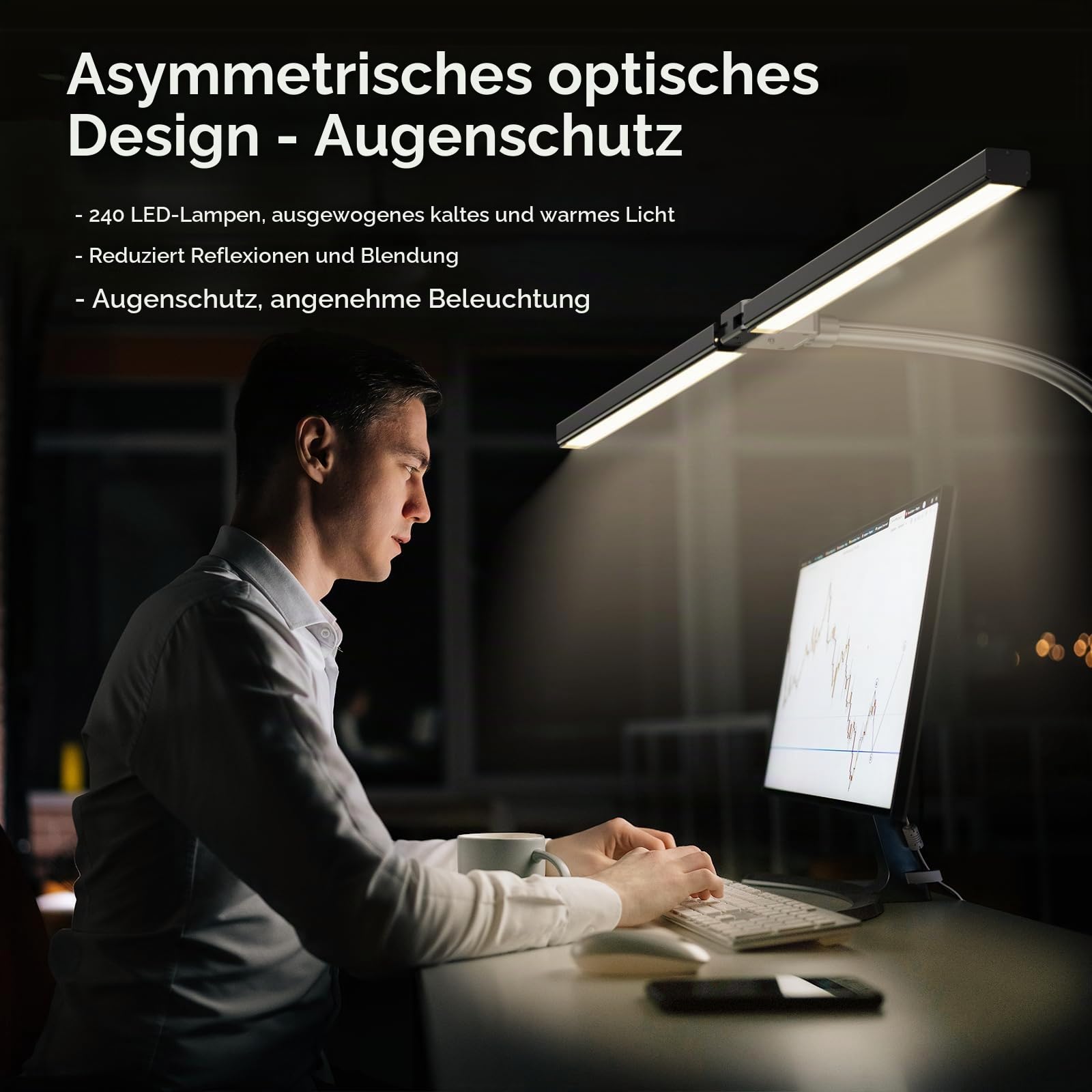 1300LM Doppelkopf Schreibtischlampe LED Dimmbar Fernbedienung, 24W 80CM Klemmbare Monitor Lampe Tischlampe Tageslichtlampe klemmbar desk für Homeoffice Schwenkarm,lamp bürolampe schreibtisch