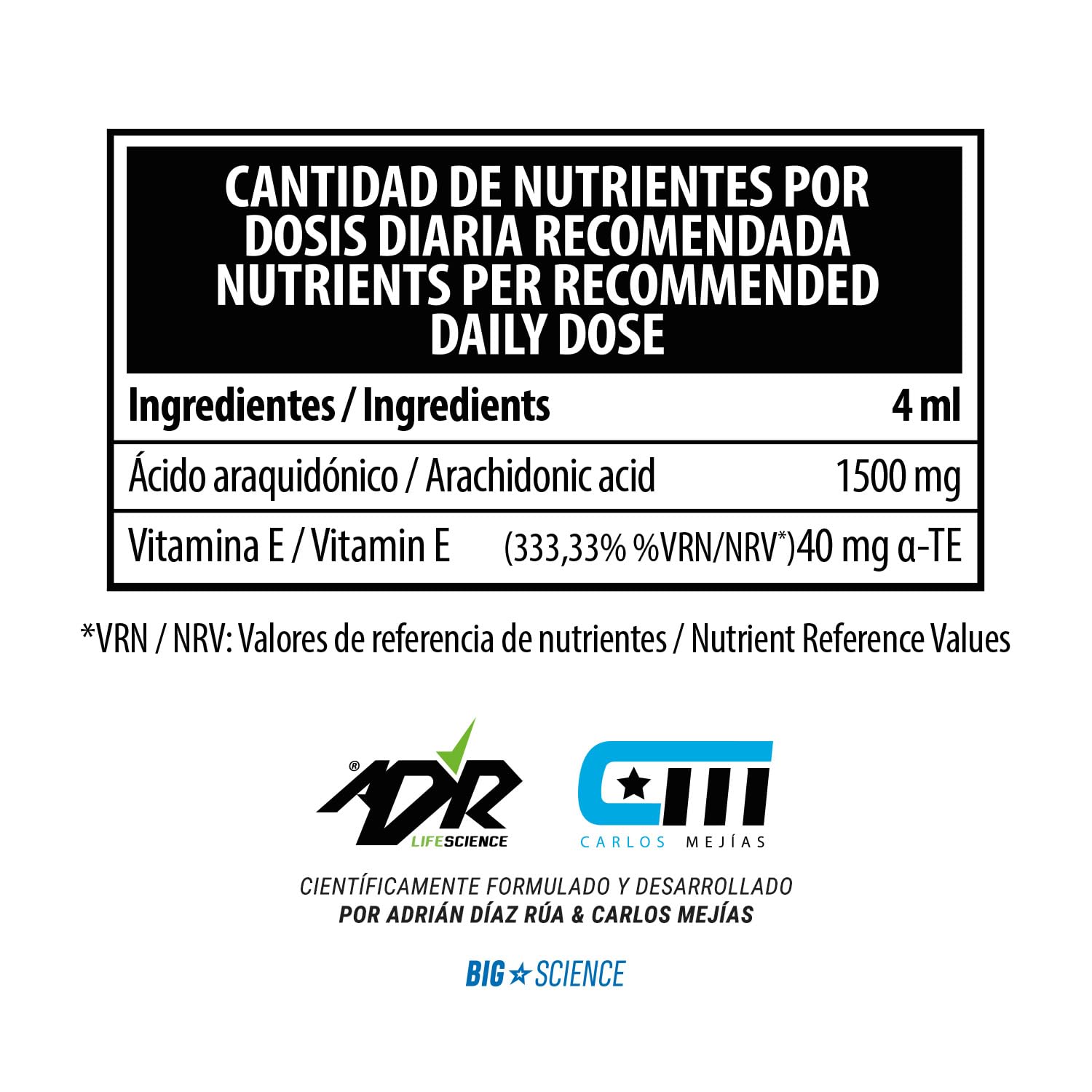 BIG - Ácido Araquidónico + Vitamina E - Suplemento Potenciador de Hipertrofia Muscular - Aumenta Masa Muscular, Ayuda a la Recuperación - Mejora Respuesta Anabólica al Entrenamiento de Fuerza 120 ml