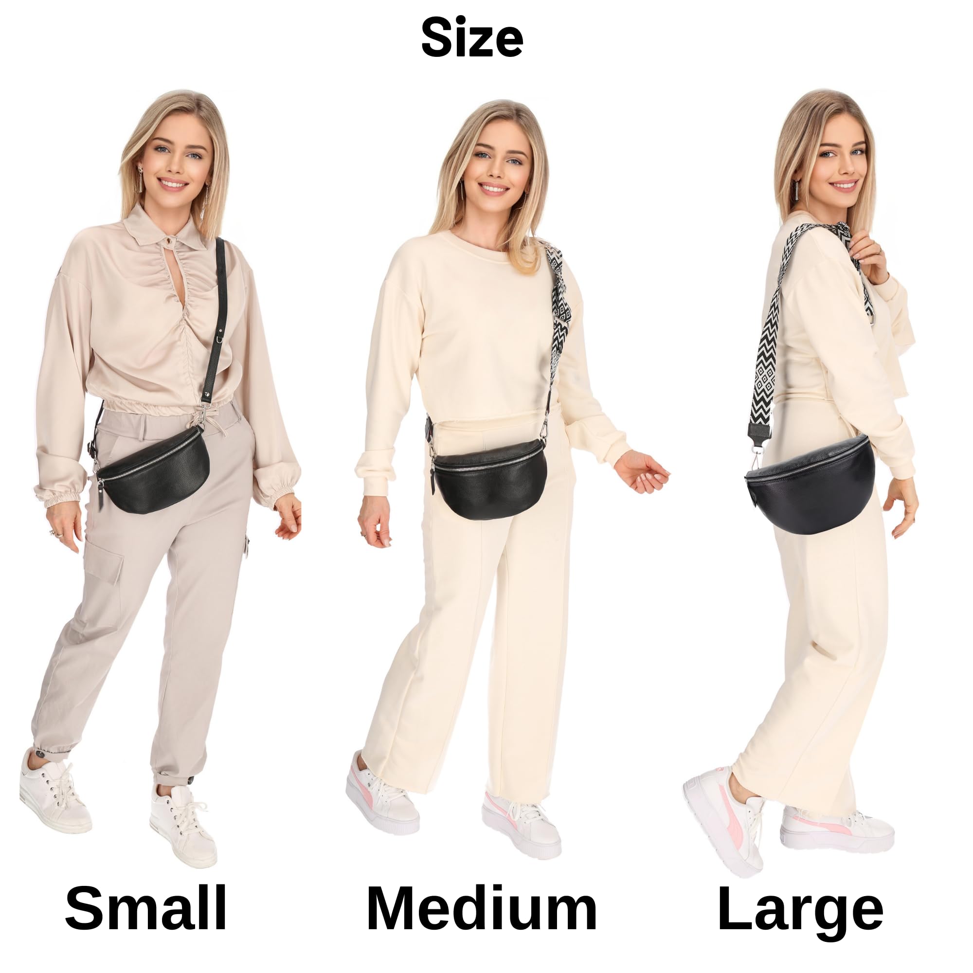 Blade Marsupio da donna in vera pelle, elegante borsa a tracolla, con 2 spallacci regolabili rimovibili, tasca sul petto per donna nera, Nero option-7, L