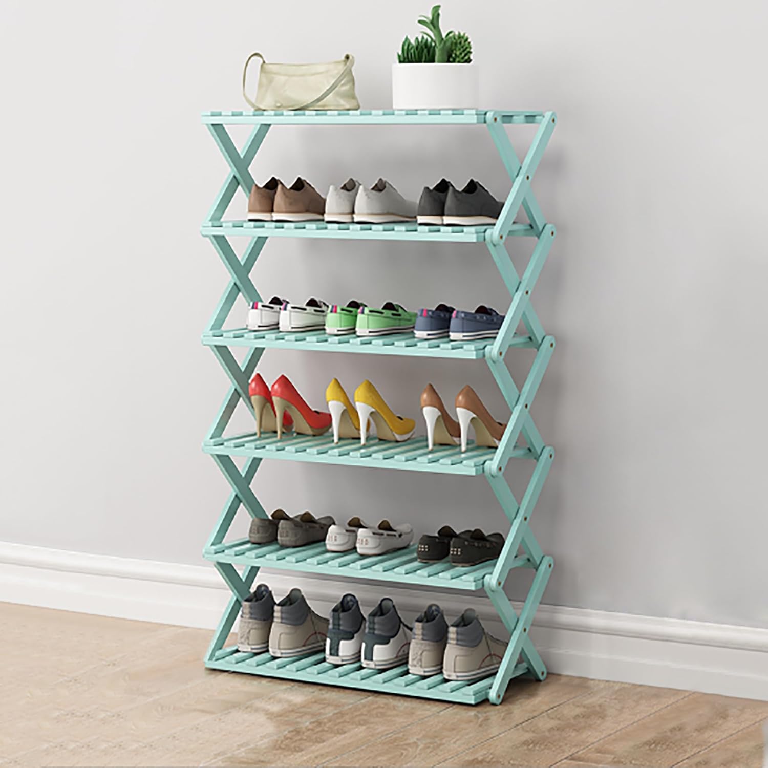 Foldable Bamboo Shoe Rack - Multi-Layer Storage nizer for Corridor, Living Room, Balcony & Kitchen, Simple Design, Black Color, Space-Saving Solution for Shoes.