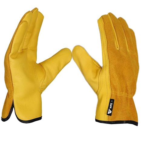 WFX Leather Working Gloves Work Gardening Gloves Thorn Proof Garden Building Heavy Duty Utility Gripper Men Women Breathable and Flexible Construction (M (Pack of 1))