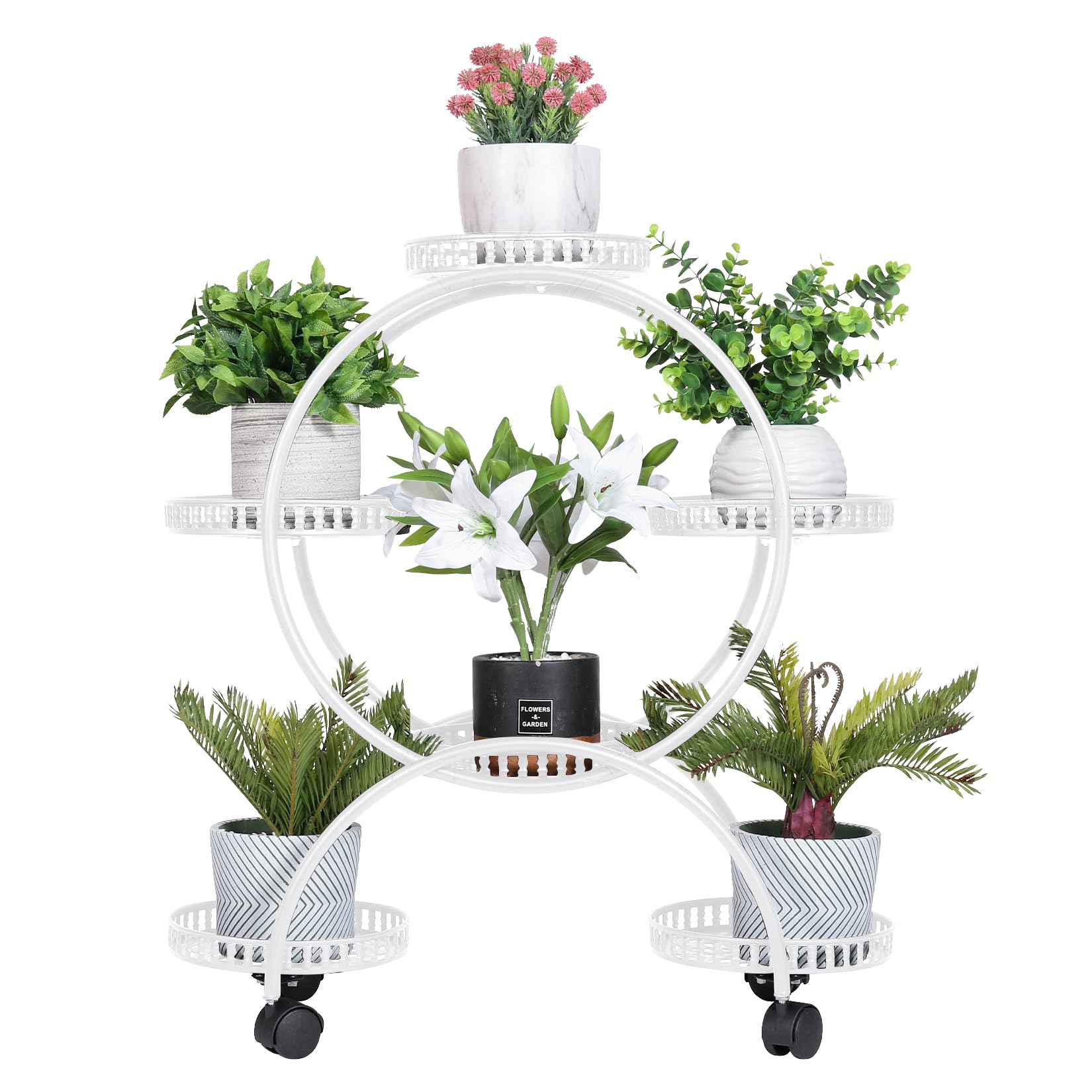 unho Porte Plante Intérieur à roulettes, Cache Pot sur Pied Plante Intérieur Blanc Support Plantes Intérieur Métal Design Étagère Plante Extérieur Jardin en Pot pour Salon Jardin Balcon - 33x73x79cm
