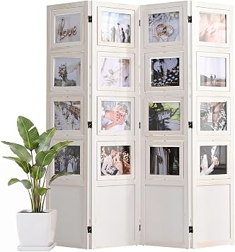 4 Panel Photo Room Divider, Folding Privacy Screen Decorative, White
