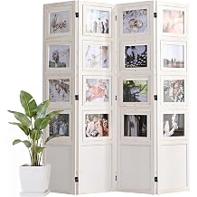 4 Panel Photo Room Divider, Folding Privacy Screen Decorative, White