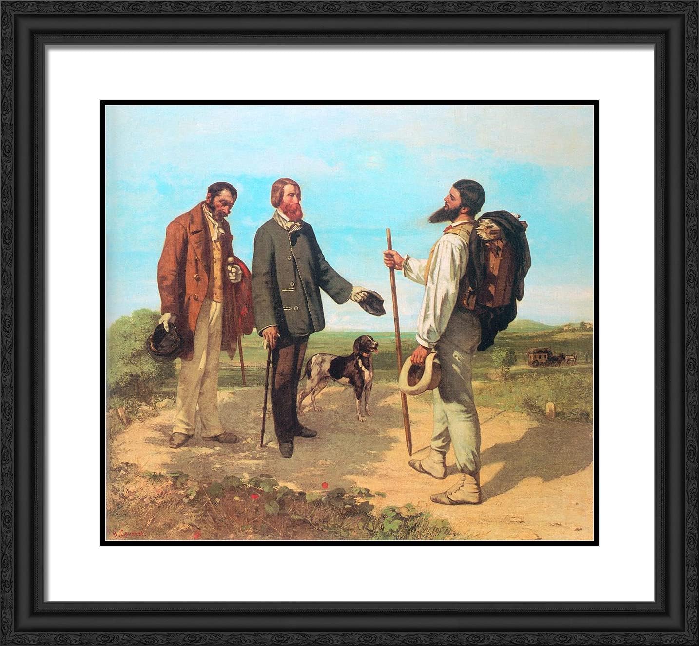 ArtDirect Courbet, Gustave 21x20 Gold Ornate Framed Art Print with Double Matting Titled: The Meeting