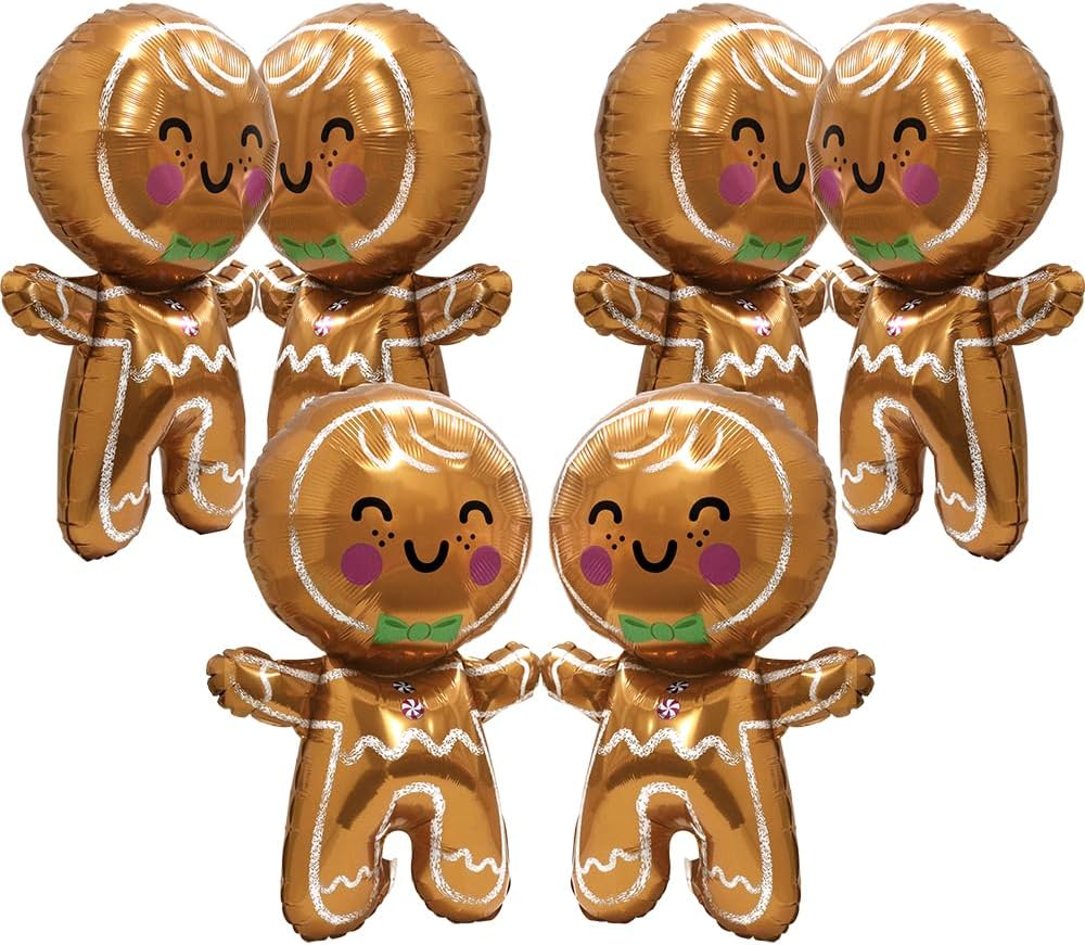 Jumbo Gingerbread Man Xmas Foil Party Balloons, 6 Pack Merry Christmas Mylar Helium Large Gingerbread Man Kids Balloon For New Year Eve Holiday Festival Birthday Party Decorations Supplies