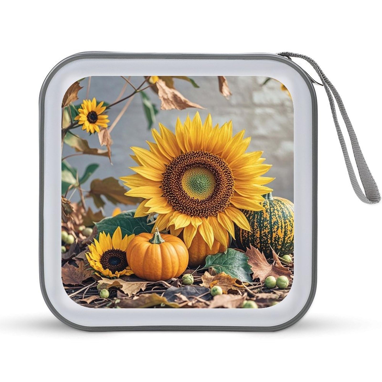 LZQPOEAS Fall Pumpkin Sunflower CD Case DVD Case Holder Wallet 40 Capacity Hard Plastic CD/DVD Portable Storage Binder Zipper DVD Disc Cases CD Storage Organizer Holder for Car Home Office