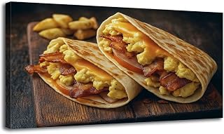 Abstract Wall Art for Living Room Folded Breakfast Tortilla Scrambled Eggs Bacon Tomato Cheese Framed Artwork Ready to Hang Landscape Art Modern Wall Decor Posters for Bedroom Office 20"x40"