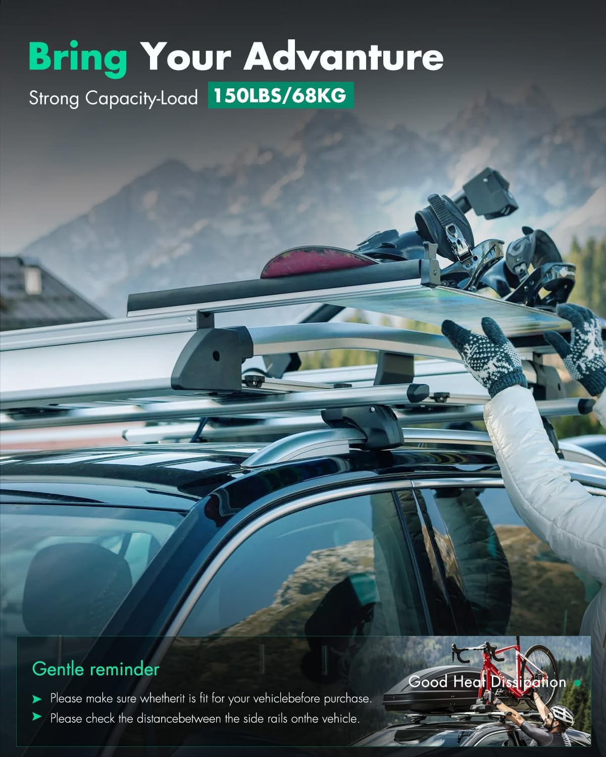 SCITOO Roof Rack Cross Bar 150LBS Compatible for Land Rover Lr3 2005-2009,for Land Rover Lr4 2010-2016 2 Roof Cross Bars Black