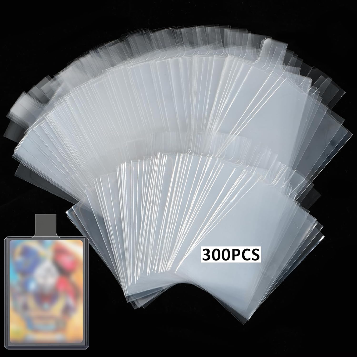 300pcs Tabbed Sleeves for Grading Submission,Tabbed Card Sleeve Pull Sleeve for Top Loaders and Card Savers,Tabbed Cards Sleeve with Easy Pull Tab for Top Loaders & Semi Rigid Holders