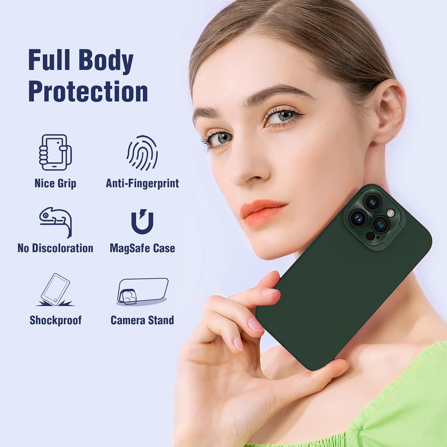 Nillkin for iPhone 15 Pro Case Silicone Upgraded[Compatible with MagSafe][Innovation Metal Camera Invisible Stand] Military Grade Protection Shockproof Phone Case for iPhone 15 Pro 6.1'' Green
