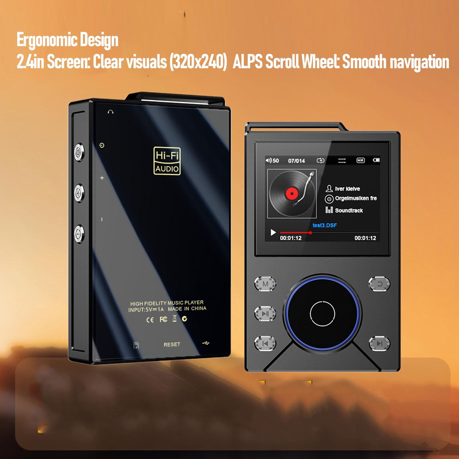 Tragbarer HiFi MP3 Player, Hochauflösender Bluetooth Musikplayer, Lustless DSD DAC FLAC, 2,4 Zoll HD Display Bildschirm mit 16 GB Speicherkarte Unterstützt Bis zu 256 GB (64 kleine