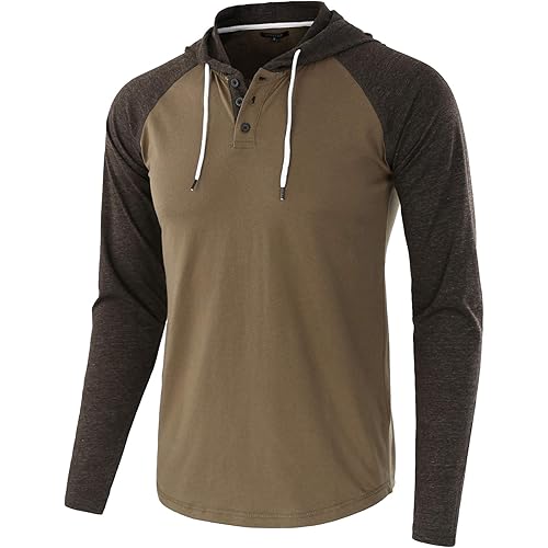 HETHCODE Men's Casual Lightweight Long Sleeve Raglan Active Sports Henley Jersey Hoodie Shirts