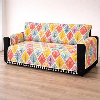 House of Quirk IKATRA Series Quilted Printed Sofa Cover for Indian Sofa Set with Side Pocket – Premium Washable, Anti-Sli Price In India