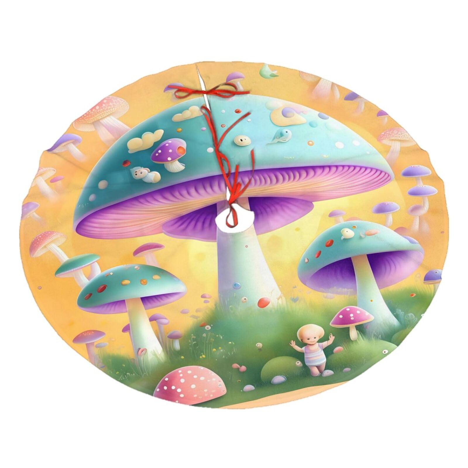 Fantasy Mushroom Printed Christmas Tree Skirt Christmas Plush Tree Skirt 36 inches (about91 cm) ChristmasIndoor and Outdoor