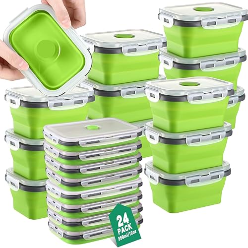 Paquete de 24 recipientes plegables para alimentos con tapas, recipientes pequeños de almacenamiento de alimentos de Navidad de 12 onzas, cuencos
