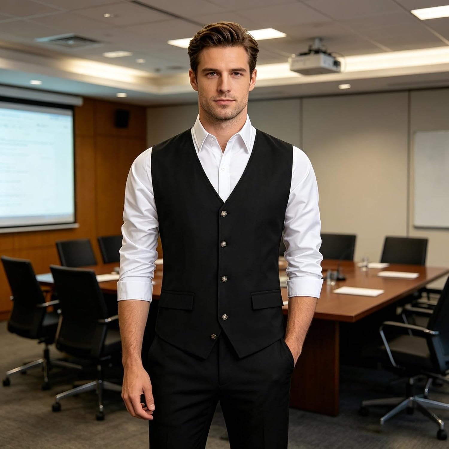 Men Renaissance Steampunk Suit Vest Medieval Victorian Button Daily Party