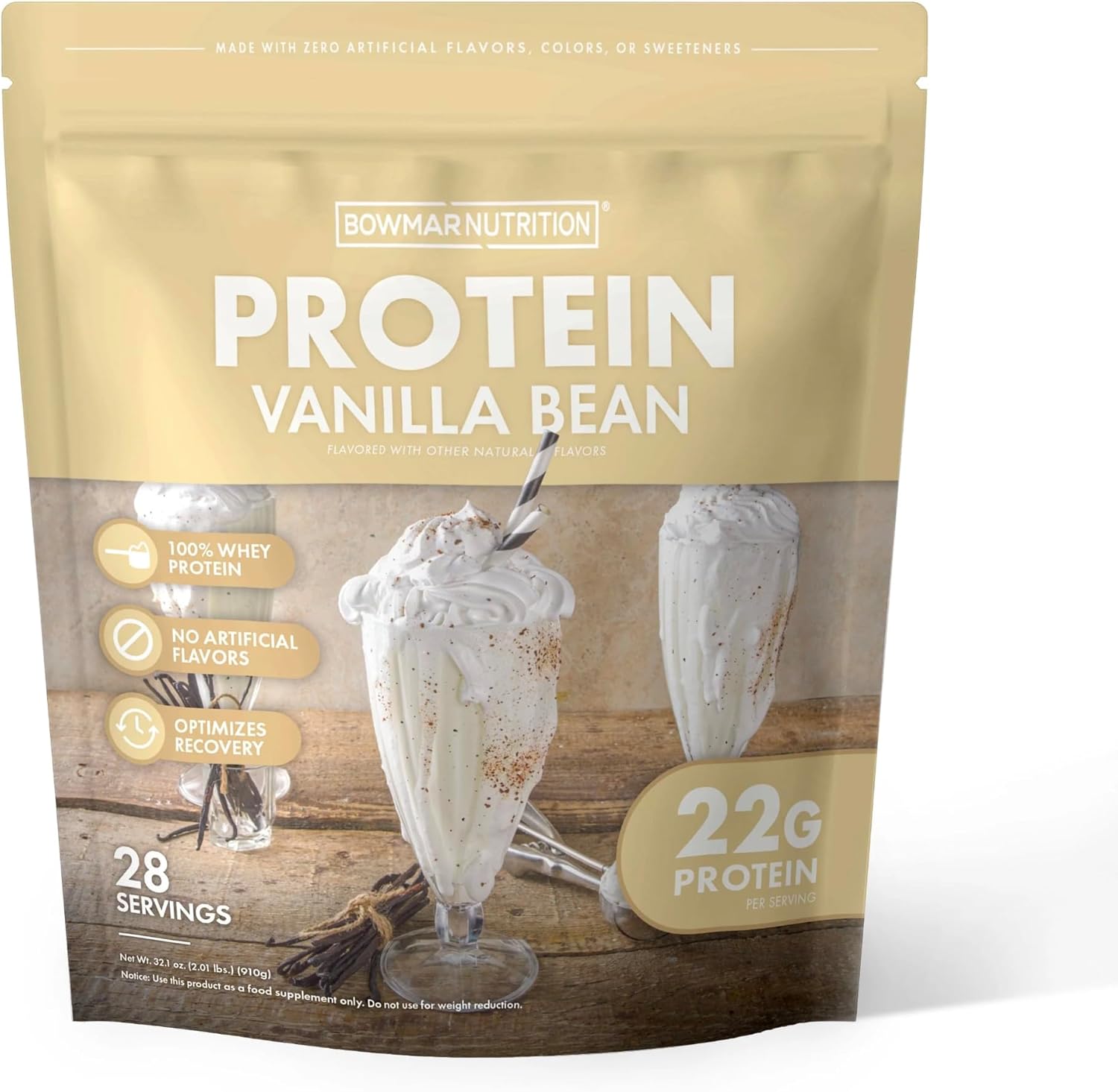 BOWMAR NUTRITION 100% Whey Protein Powder, The Best Tasting Whey Isolate Protein Meal Replacement with 22g of Protein Per Serving (Vanilla Bean)