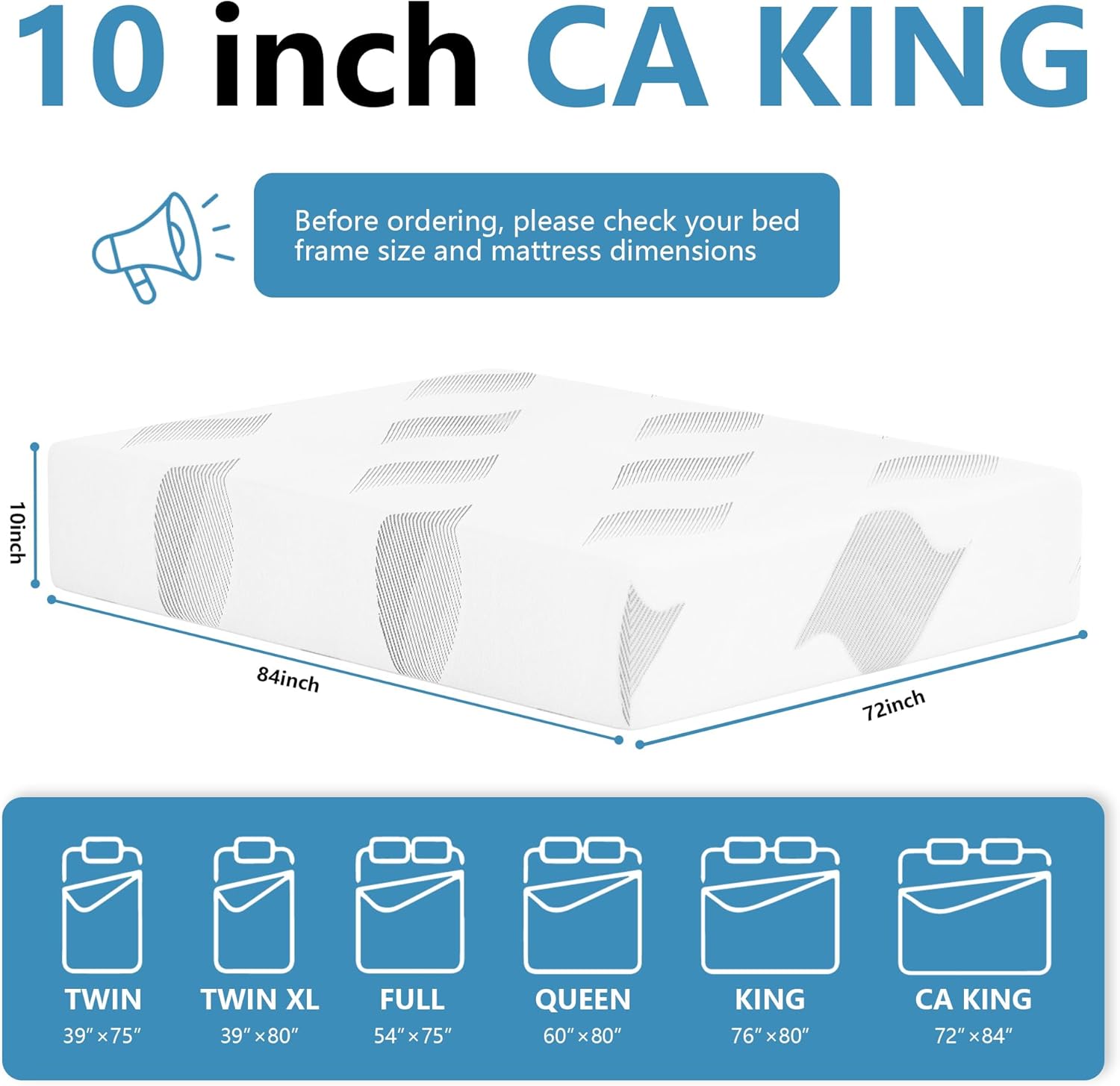 California King Mattress, 10 Inch Gel Memory Foam Cal King Mattress, Removable Washable Cover, Mattresses in a Box, Medium Firm Pressure Relief & Upgraded Support, Motion Isolation, CertiPUR-US