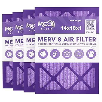 فلتر هواء 14x18x1 4-PACK | MERV 8 | MOAJ Elite Dust Defense | مقره في الولايات المتحدة الأمريكية | مرشحات هواء بديلة مطوية عالية الجودة لتطبيقات التيار المتردد والأفران | الأبعاد الفعلية 13.70 x 17.70 x 0.75