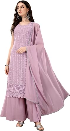 Shopping Queen Womens Georgette Chikankari Embroidery Kurta set with Dupatta