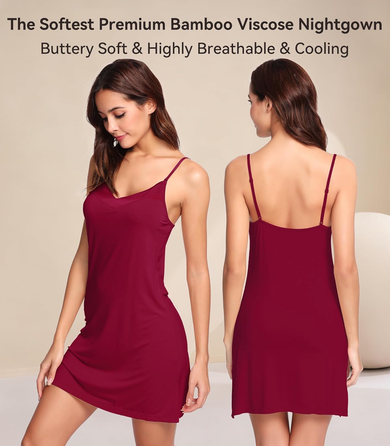 WiWi Slip Dress for Women Bamboo Viscose Spaghetti Strap Lingerie Sexy Cool Nightgowns Soft Sleep Chemise S-4X - Image 3