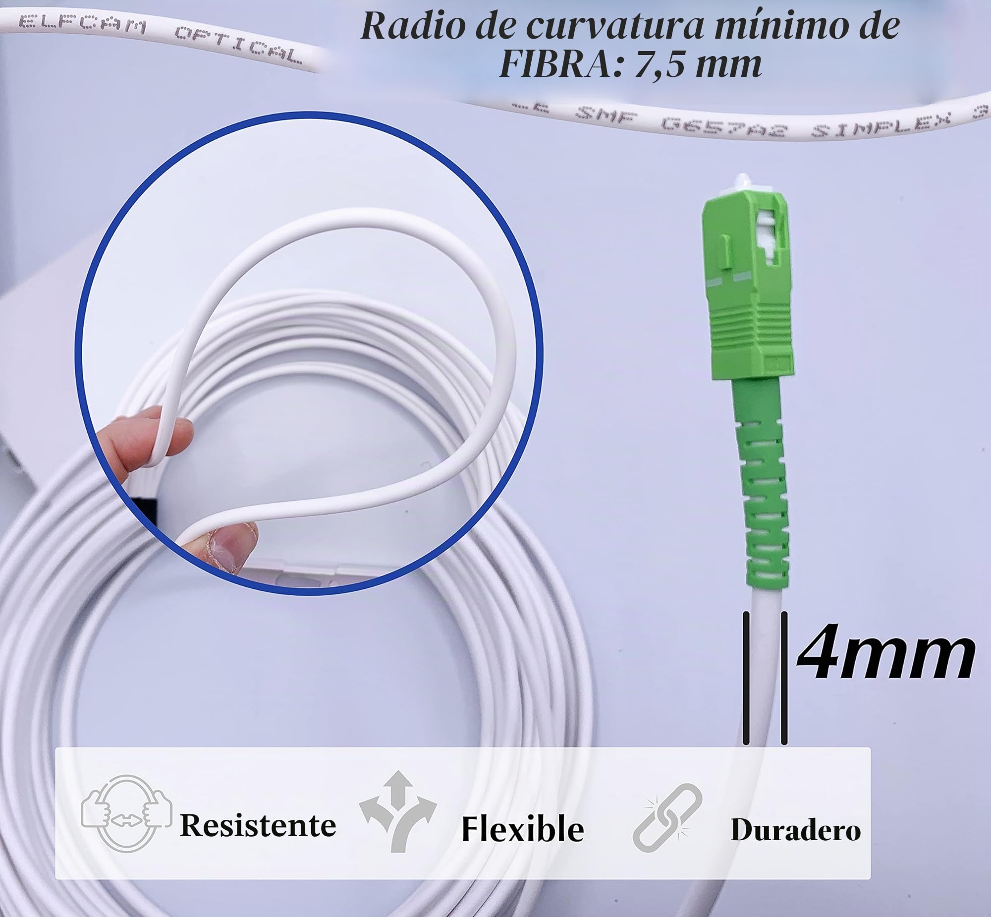 Elfcam® - Cable de Fibra Óptica SC/APC a SC/APC Monomodale Simplex, Entrega con Caja Punto Terminal Óptica PTO, Diámetro de Cable 4,0mm Blanco (20M)