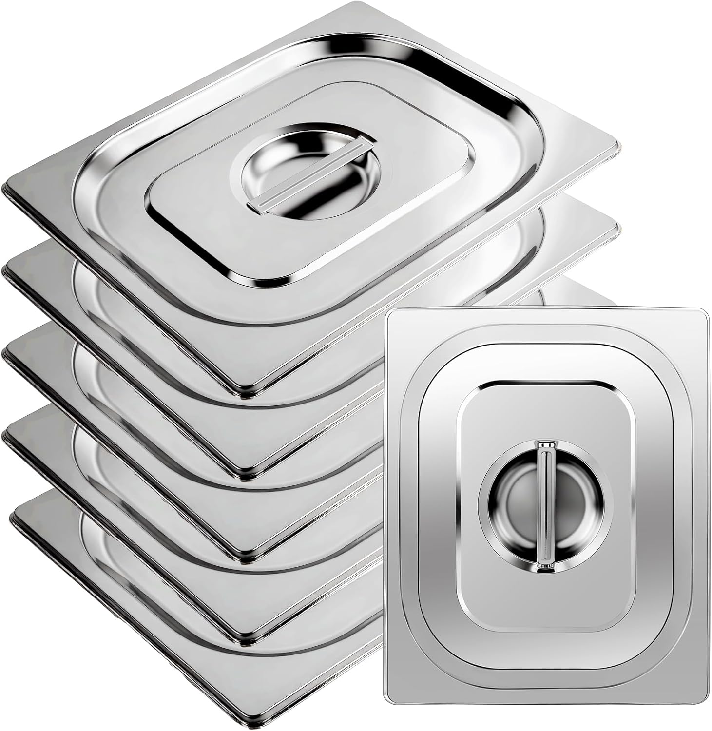 6 Packs 1/2 Half Size Hotel Pan Lids, 12.9''L x 10.6''W Stainless Steel Steam Table Pan Lid with Handles, Metal Hotel Pan Covers for Home, Buffet, Cafeteria, Commercial Restaurant