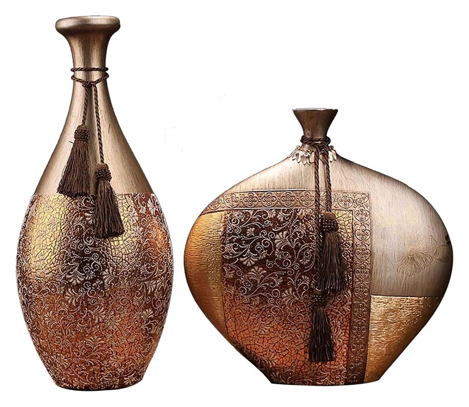 SnamicE Vase Tabletop Ceramic Vase Set of 2 Resin Autumn Flower Bottle Floor Dried Flowers for Large Small Vase Flower Vases China Style Vessel Decor,