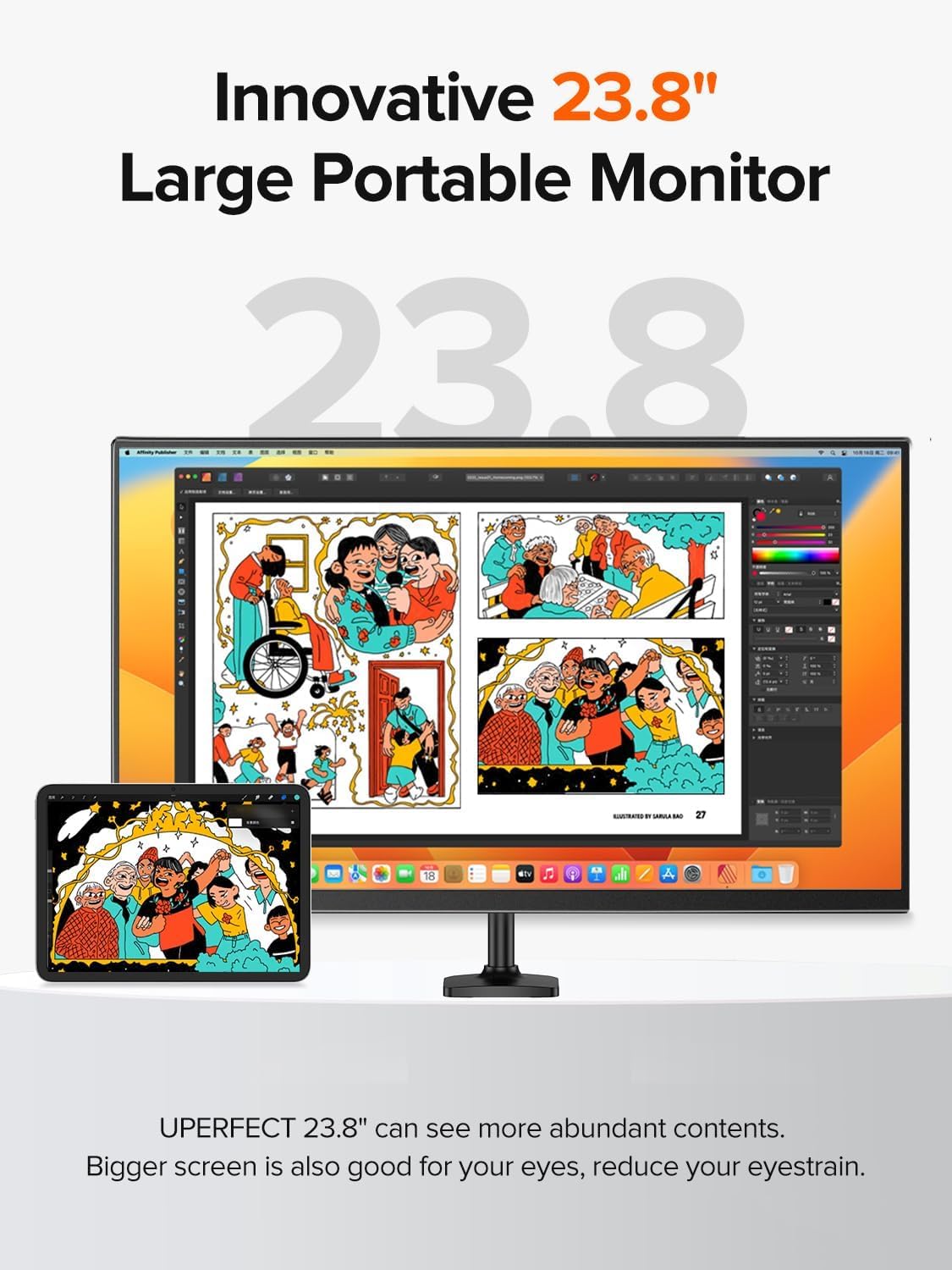 UPERFECT Monitor Portátil 23.8” QLED 120Hz FHD 1080P 125% sRGB 400 Nits com Suporte e VESA, HDMI & USB-C Plug and Play, Segunda Tela Externa para Notebook, PC, Celular e Consoles de Jogos UPERFECT Monitor Portátil 23.8” QLED 120Hz FHD 1080P 125% sRGB 400 Nits com Suporte e VESA, HDMI & USB-C Plug and Play, Segunda Tela Externa para Notebook, PC, Celular e Consoles de Jogos
