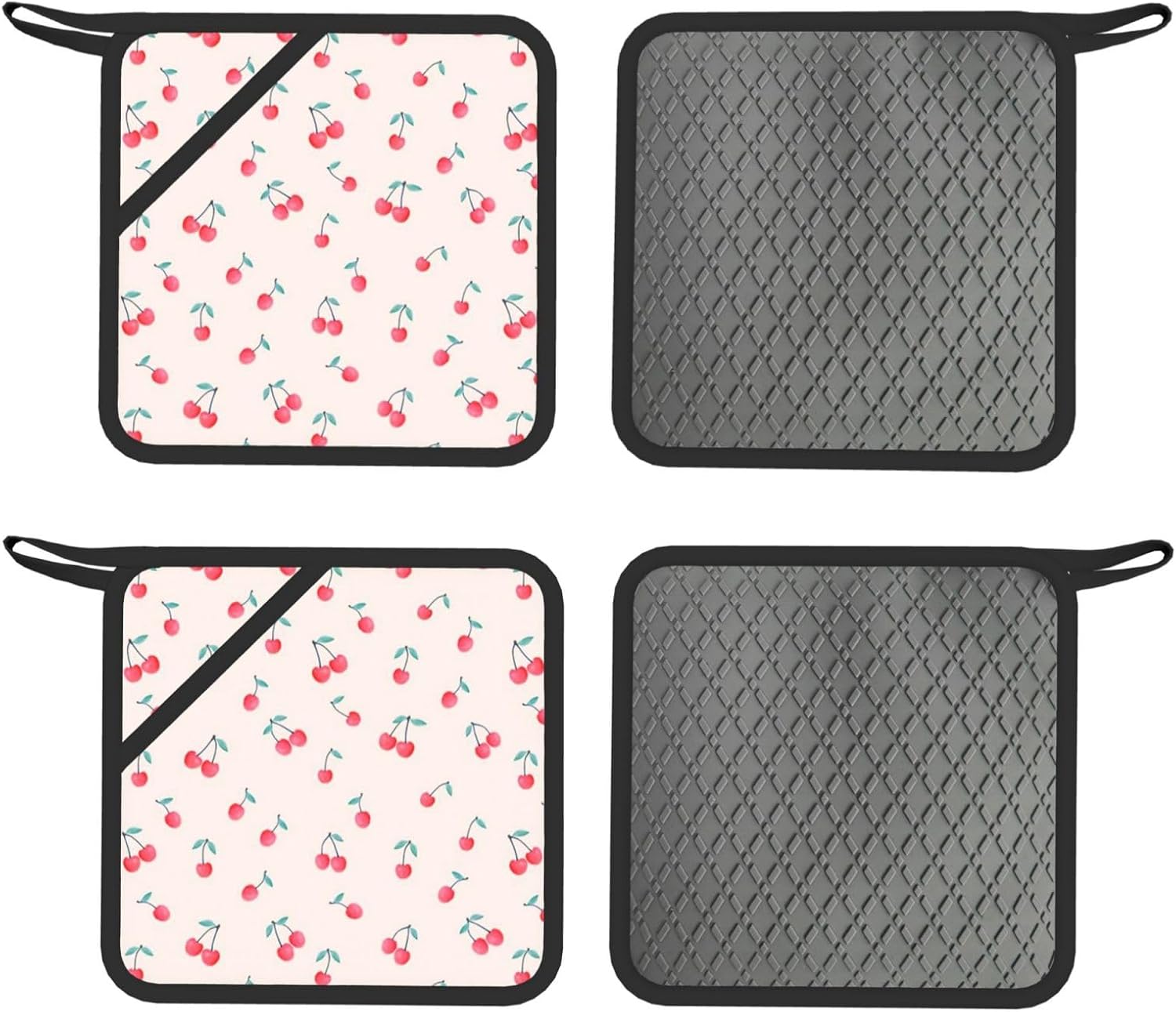 Lovely Sweet red Cherry Oven Mitts and Pot Holders Set of 4 Heat Resistant Kitchen Gloves with Silicone Palm Hot Pads for Baking Cooking Grilling BBQ