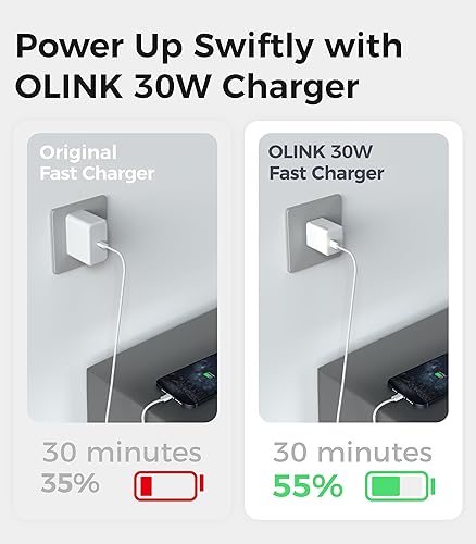 Miniatura 2 de OLINK Cargador USB C de 30 W, plegable GaN PPS compacto bloque de cargador de pared rápido, adaptador de corriente USB C para iPhone 1514131211X Pro