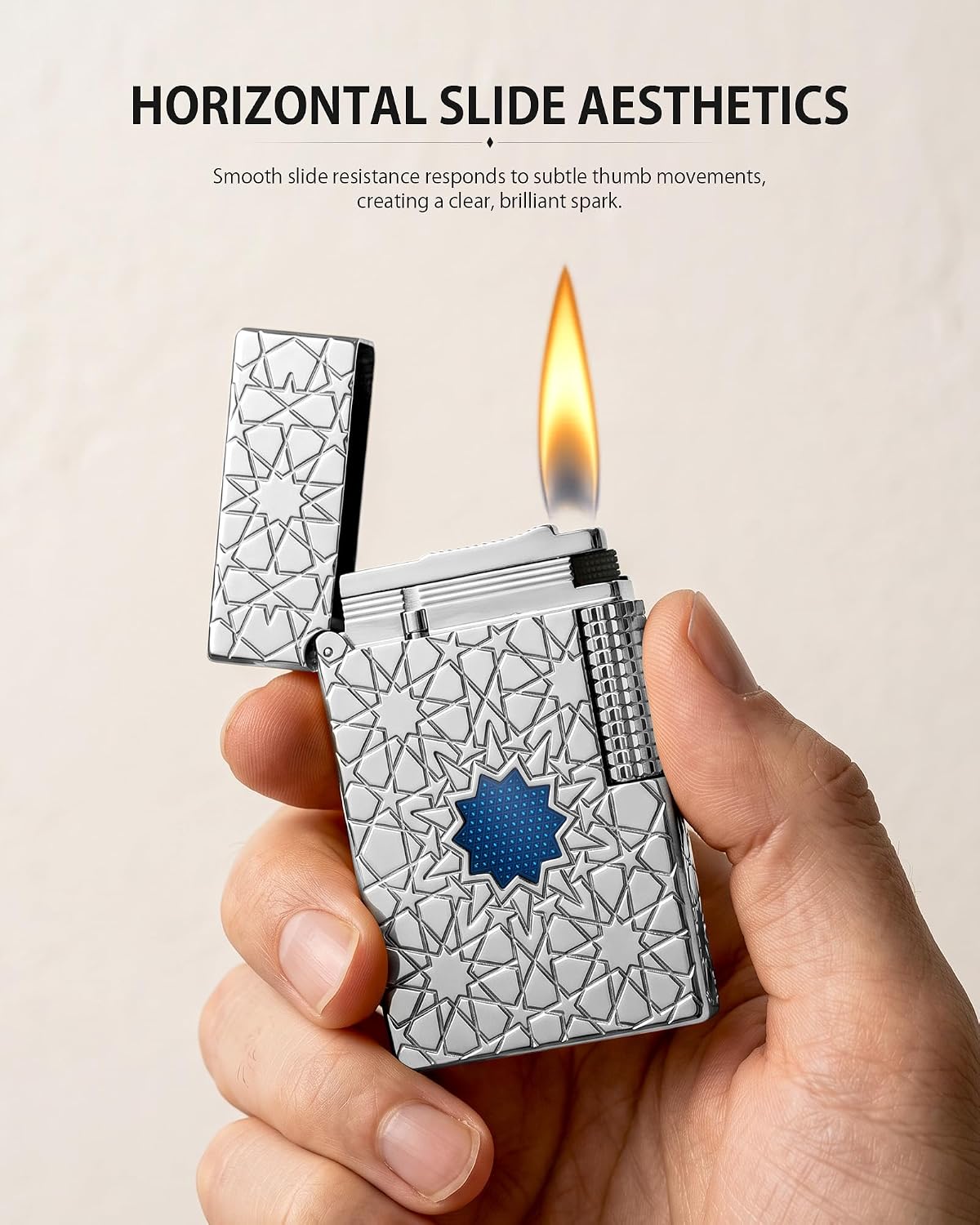 THORENS Flip-Top Crisp Sound Brass Kerosene Silver Lighter, Stellar Mesh image 4