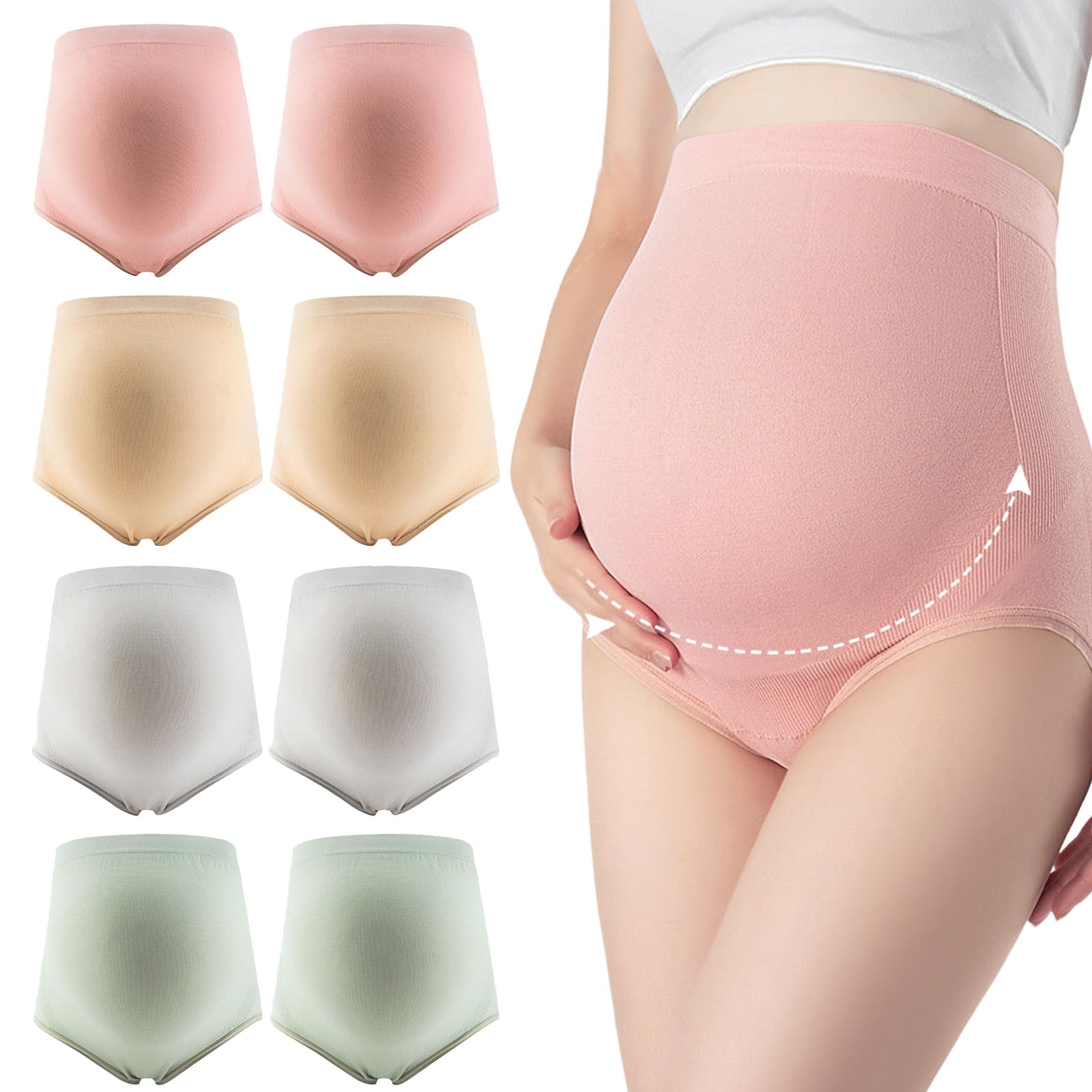 Thhiit 8 Pcs Maternity Underwear, Stretchable High Waist Maternity Knickers, Soft Breathable Pregnancy Panties