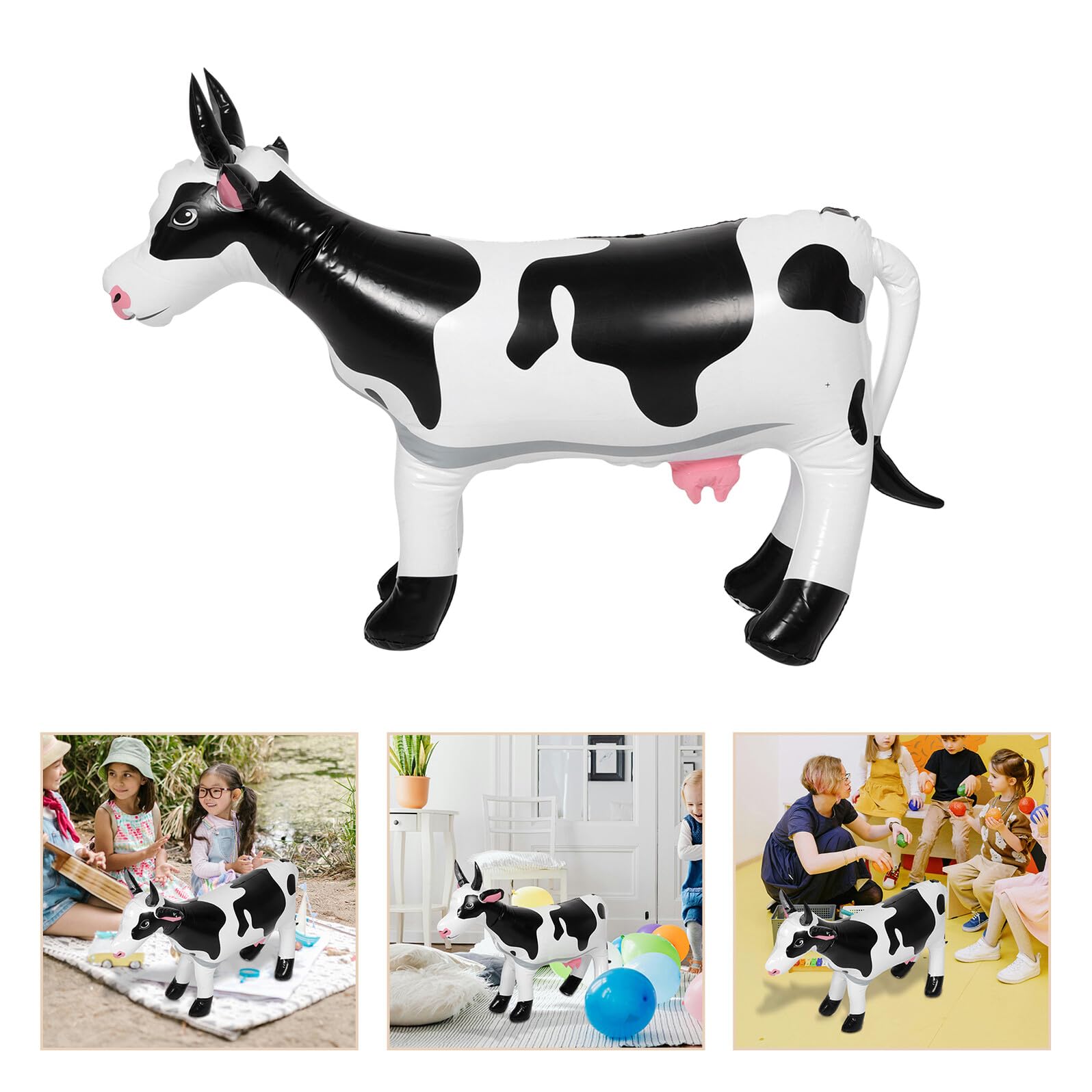 Mucca Gonfiabile Grande 90 Cm Bianca per Feste a Tema Animali da Fattoria, Giocattolo Gonfiabile Sicuro per Adolescenti, Decorazioni Gonfiabili da Giardino per Esterni