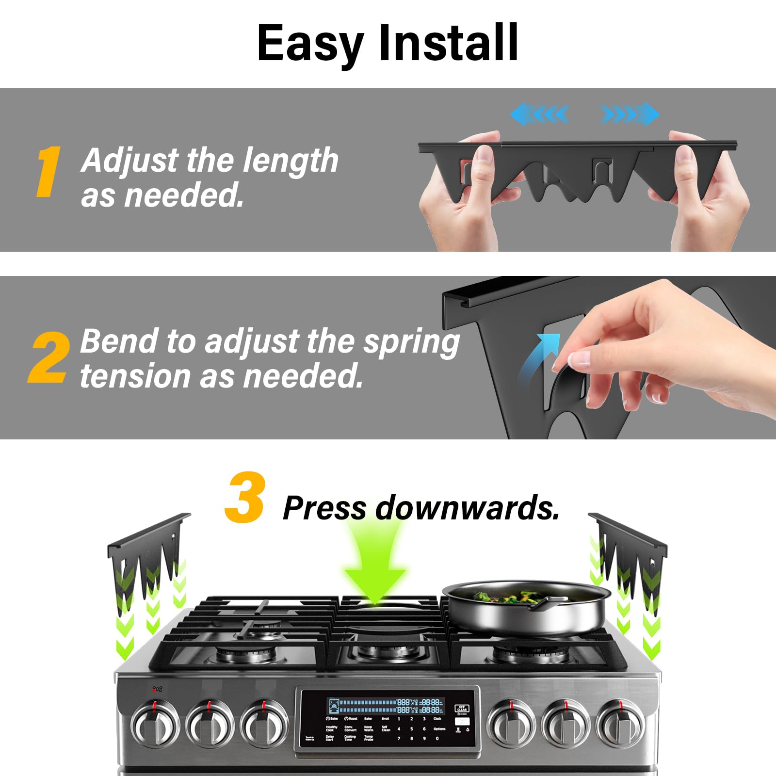 Stove Gap Covers Stainless Steel, Stove Gap Filler Extendable Length 13.8" to 27.5", Width 0.79" Oven Gap Filler, Heat Resistant Guard Between Stove Top & Counter (2 Pack) — view 5