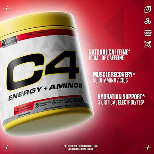Miniatura 3 de Cellucor C4 Energy + Aminos Powder 0.18 oz de BCAA y EAA para recuperación muscular, 3 electrolitos para hidratación, 100 mg de cafeína natural