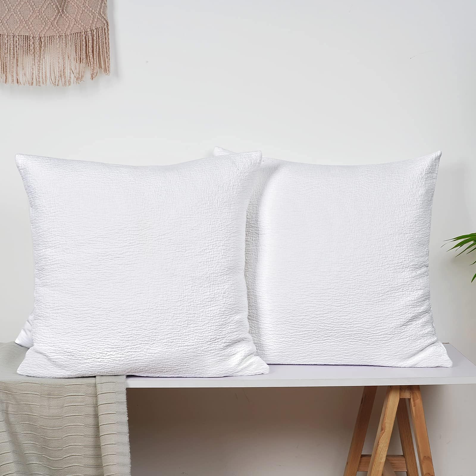 PHF 100% Cotton Jacquard Euro Sham 26" x 26", No Insert, 2 Pack, Home Decorative Euro Throw Pillow Covers for Couch Sofa Bed, White