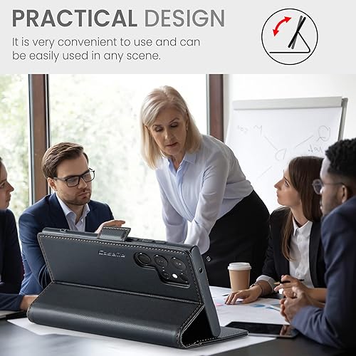 Miniatura 4 de QLTYPRI Funda tipo cartera para Samsung Galaxy S23 Ultra, funda magnética de piel sintética de alta calidad con bloqueo RFID, ranuras para tarjetas