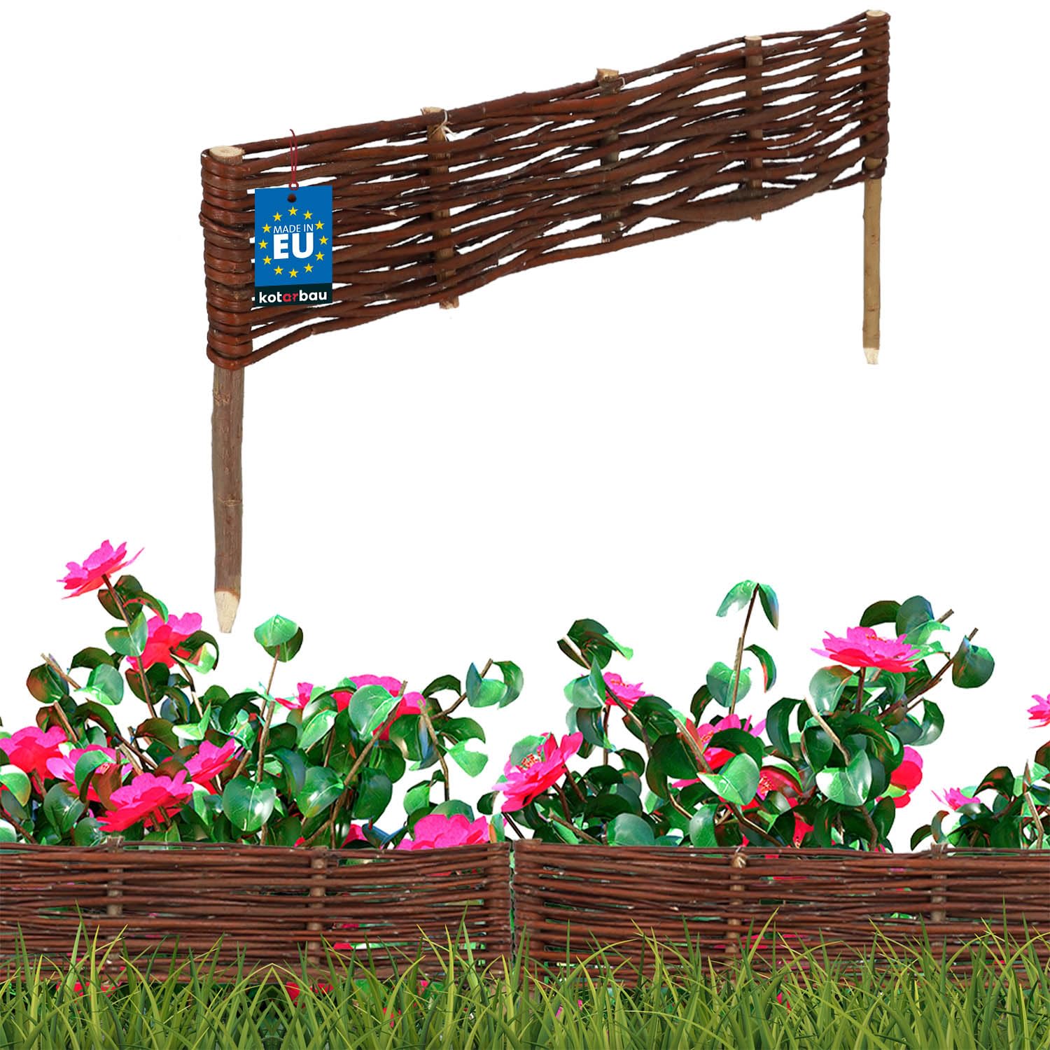 KOTARBAU® Lawn Edging - Garden Edging - Wicker Fence - 60 x 10 cm (23.62 x 4 inches) - Brown - Wooden Fencing - Decorative Fence for Flower and Herb