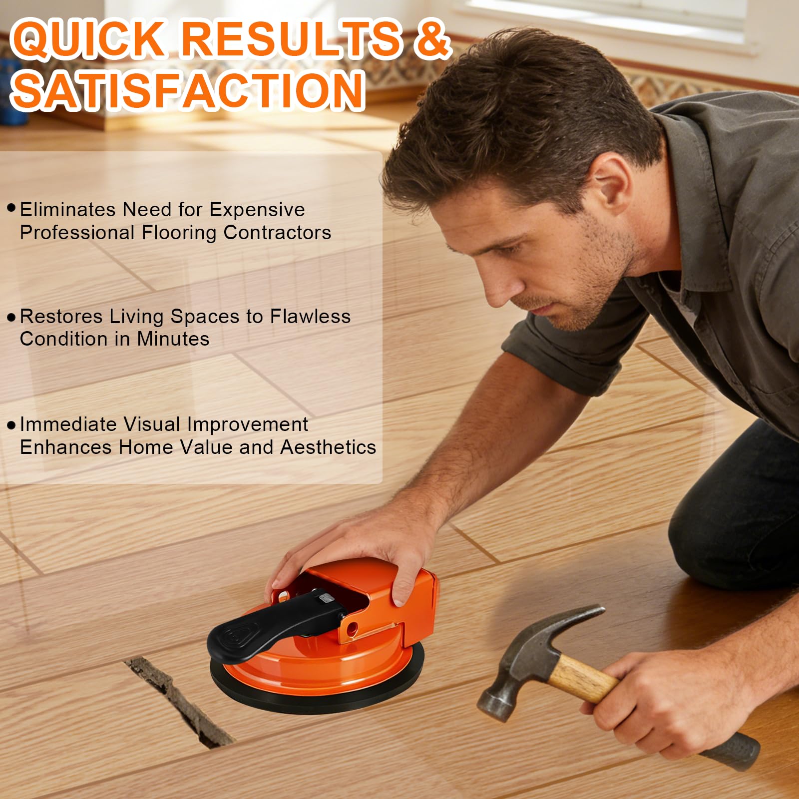 Floor Gap Fixer Tool, Laminate Flooring Tools,Heavy-Duty Repair kit for Wood and Vinyl Planks, Carbon Steel Floor Suction Cup Tool with Rubber Pad, Adjustable Height Setter Close Unsightly Seams — view 7