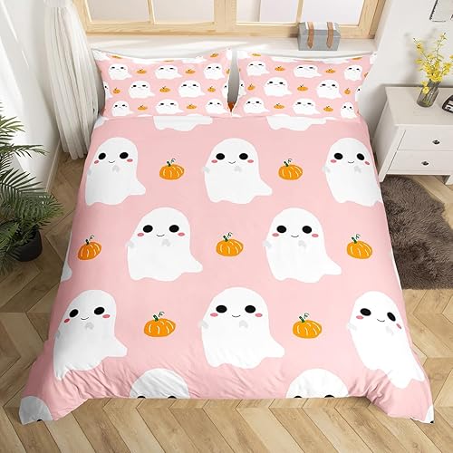 Miniatura 3 de Erosebridal Juego de ropa de cama de Halloween, funda de edredón de fantasmas de dibujos animados, decoración de calabaza de Halloween, luces de