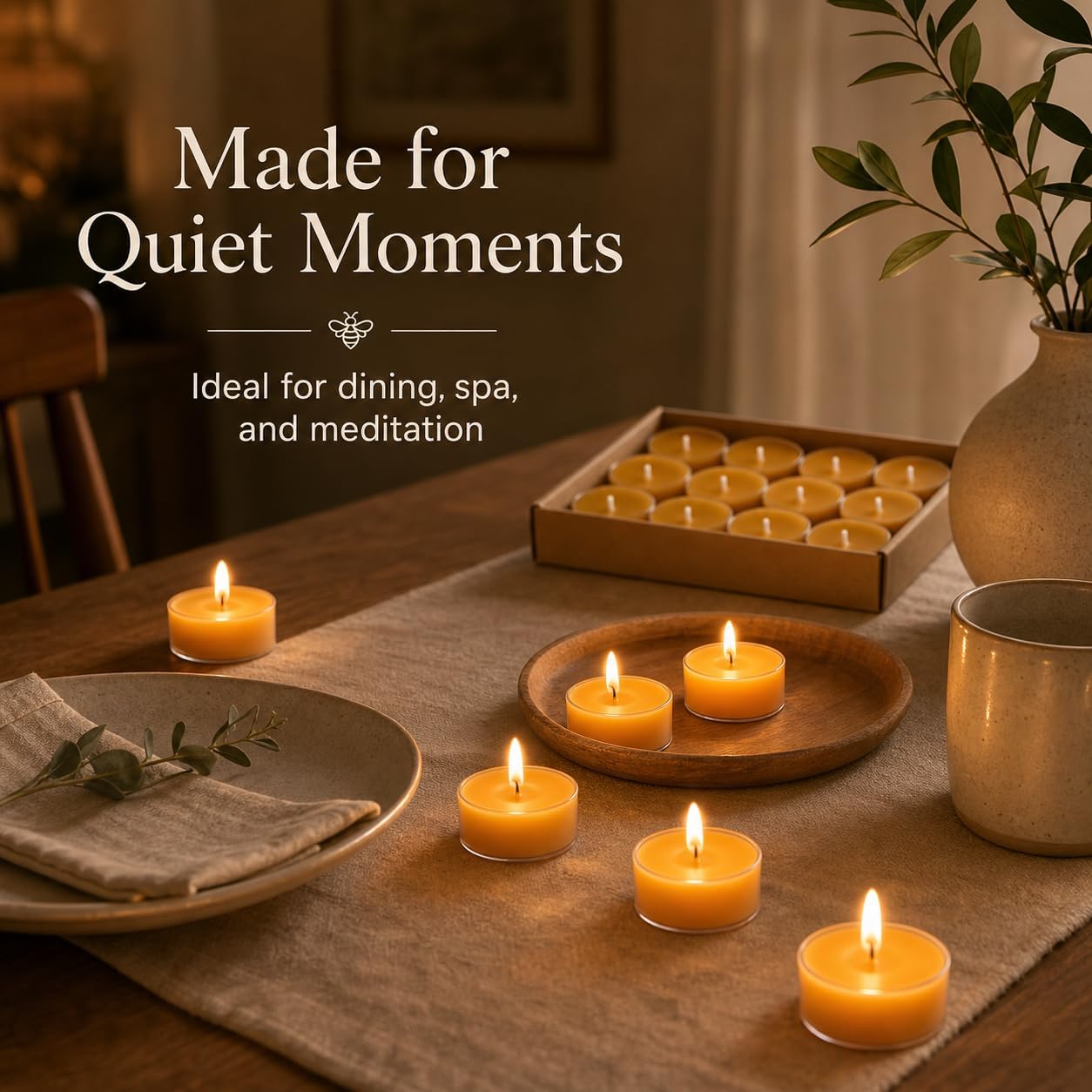 100% Pure Beeswax Tea Light Candles in Clear Cups, 12 Pack Long Burn Time, Smokeless Tealights with Natural Honey Scent for Essential Oil Burners, Teapots, Spa & Wedding Decor