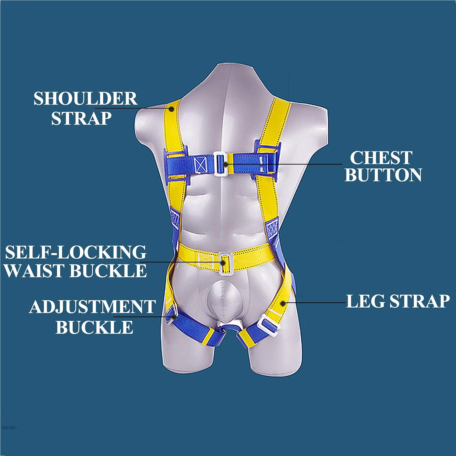 SwaYve Kit de Arnés de Seguridad para Protección Contra Caídas, Arnés de Escalada, Arnés de Seguridad para Todo el Cuerpo, Arnés de Detención de Caídas con Gancho, Kits Ajustables de Protección Person